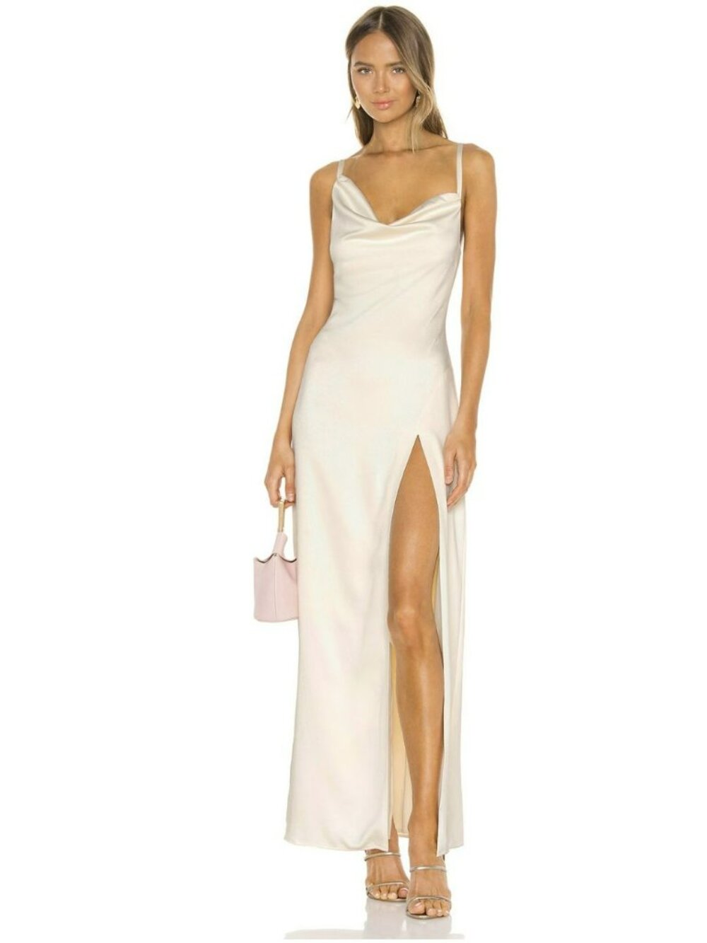 Camila Coelho Ivory Maxi Slip Dress With Adjustable Straps & Side Slit Small New